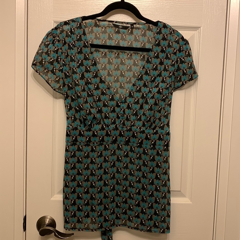 Sheer Green & Black Blouse